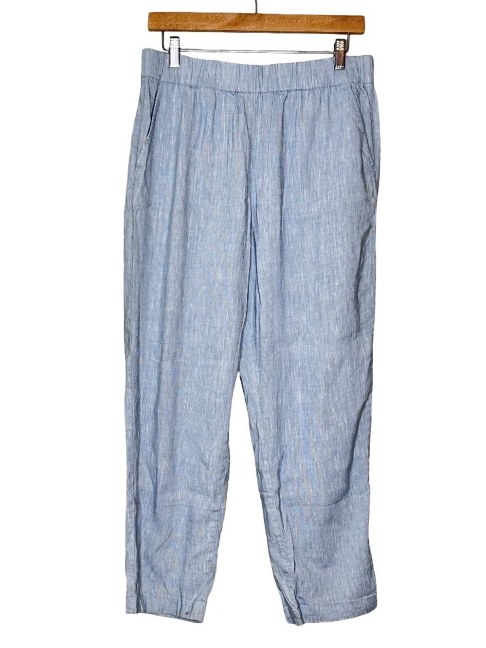 Lou & Grey Linen Blend Lightweight Elastic Waist Chambray Straight Leg Pants M